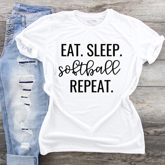 NWT Eat Sleep Softball Repeat Graphic Tee - Picture 1 of 3